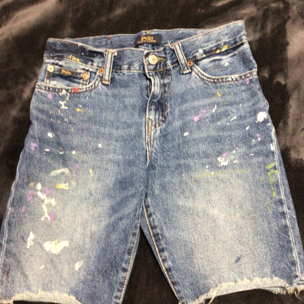 Boys size 14 denim  paint splattered shorts